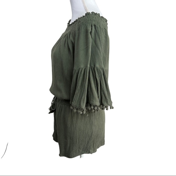 RAGA Romper Off The Shoulder Bell Sleeve Tassels Green Viscose Women's Size M - Picture 2 of 11